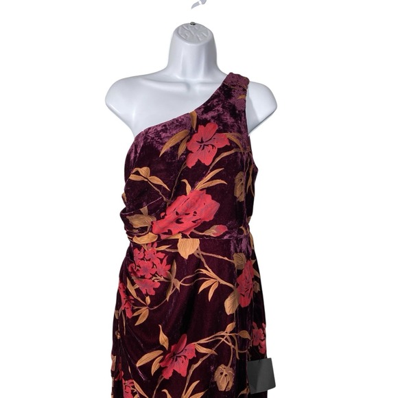 Lulus Unreal Awe Burgundy Floral Burnout Velvet One-Shoulder Dress Women's Small - Picture 3 of 10